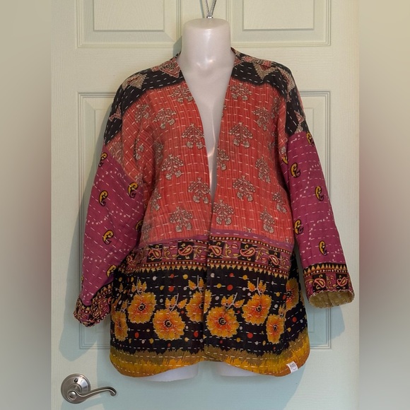 Handmade Tops - One-of-a-Kind Handmade Kantha Quilt Kimono Jacket - Free Size